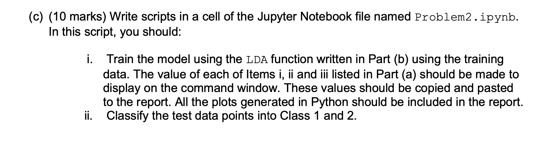 testing data points to be classified into Class 1 and 2 .
