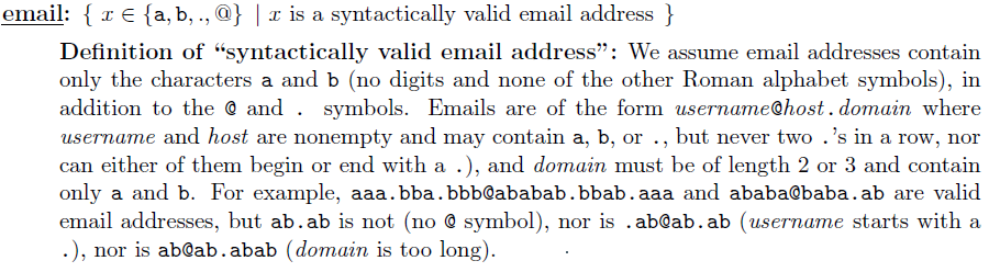 Create a Regular Expression Example: (a|b|.)*@(a|b|.)*.((a|b)(a|b)|(a|b)(a|b)(a|b)) email: E a, b,., ) r