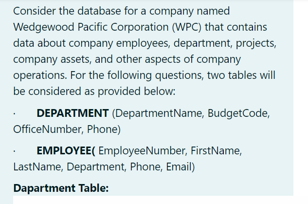  Using above tables, create SQL queries to answer the following questions: