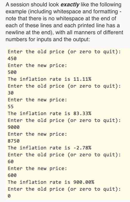 inflation over the past year. The program asks for the price of