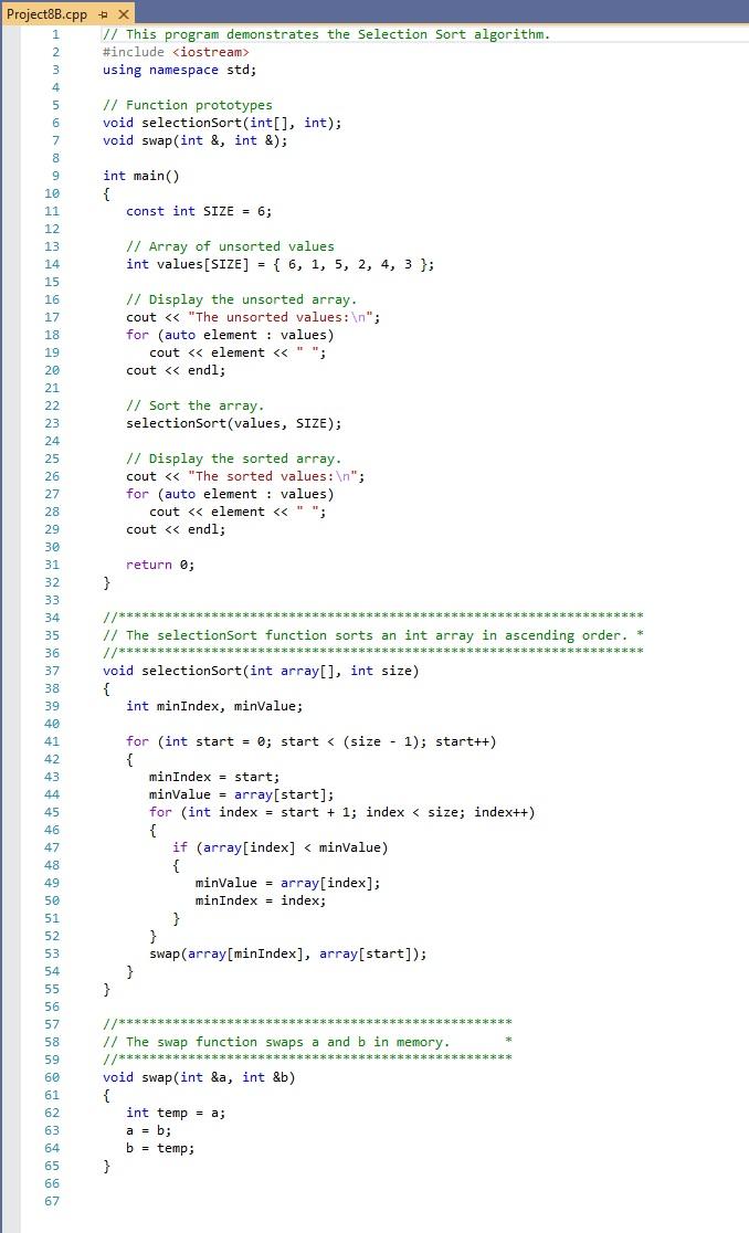 Modify the selected Sort function presented in Poject8B so it sorts an