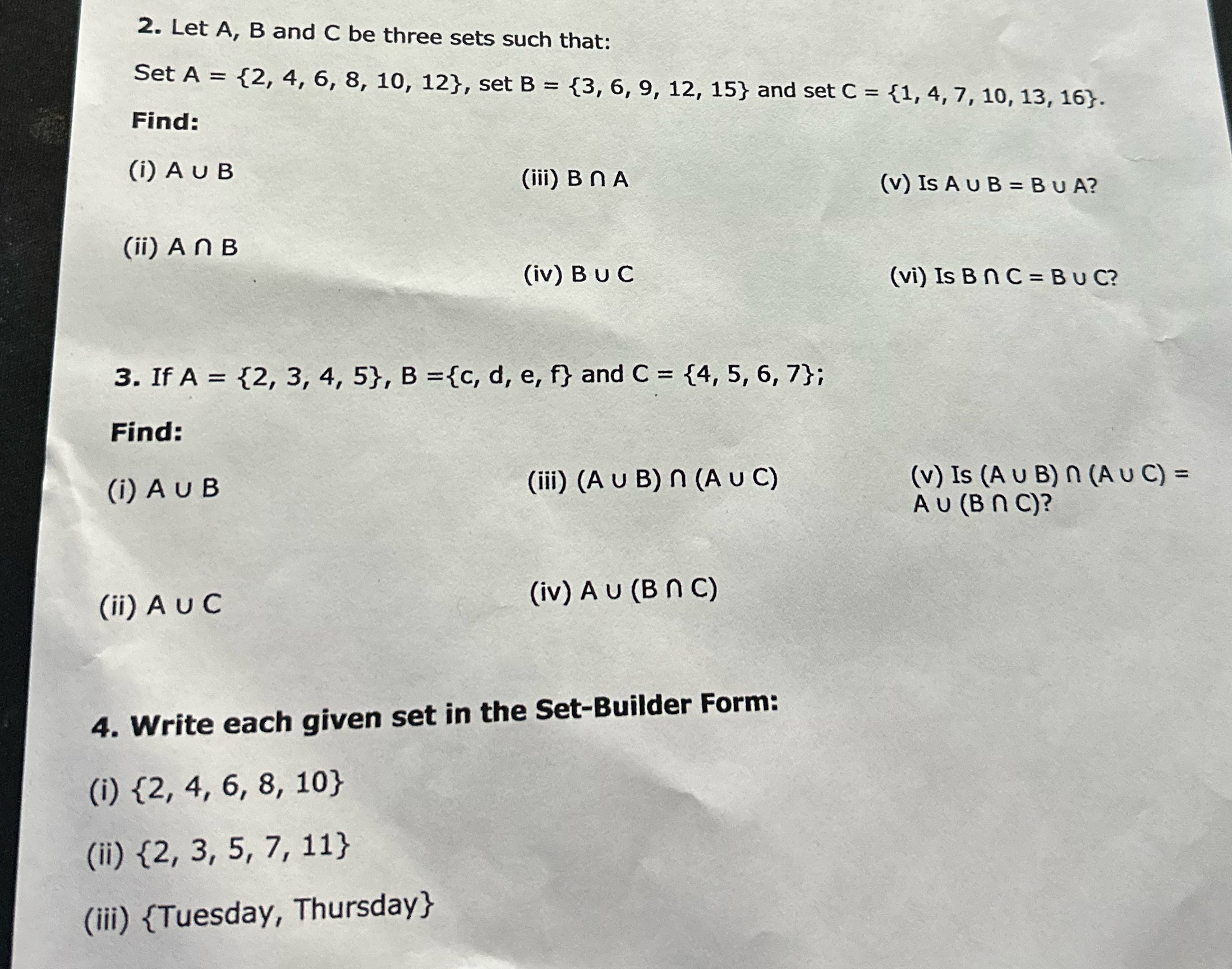 help 2. Let A, B and C be three sets such that:
