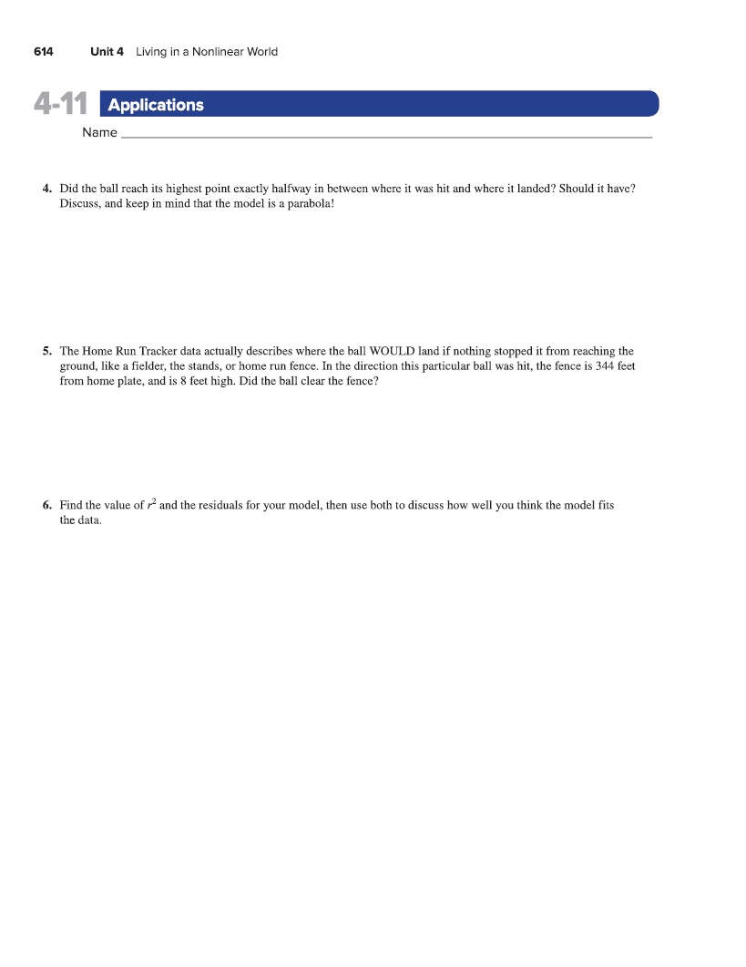 The Table shows data describing a batted ball in a baseball gameFEET