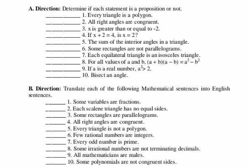 lunch at the canteen (q). 3. A triangle is an equilateral triangle