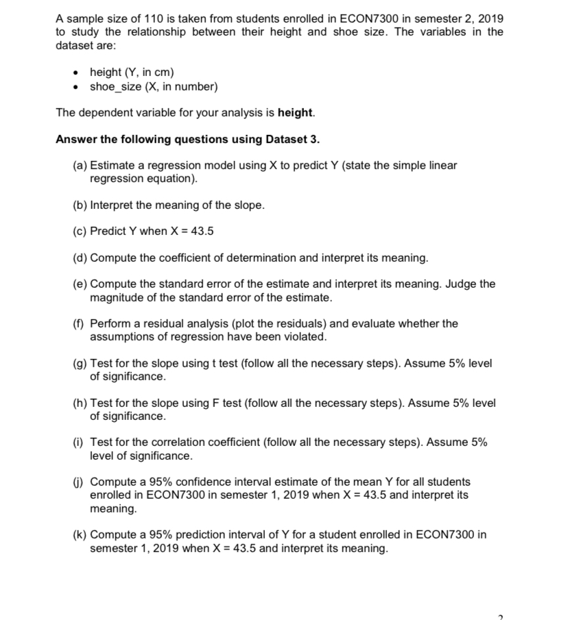 Need help with some simple linear regression problem that compares height ans