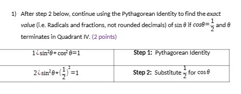 1) After step 2 below, continue using the Pythagorean Identity to