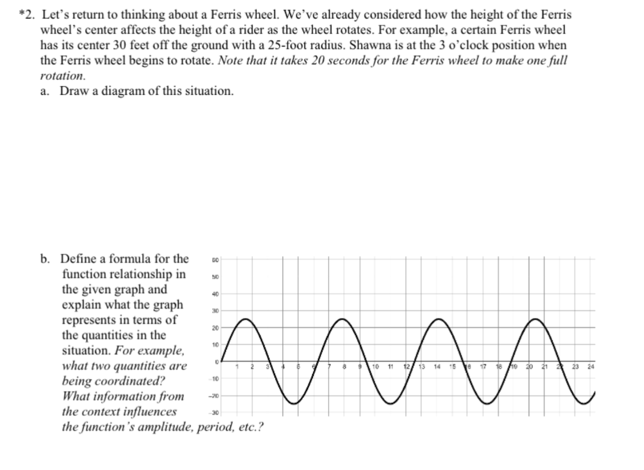  *2. Let's return to thinking about a Ferris wheel. We've already