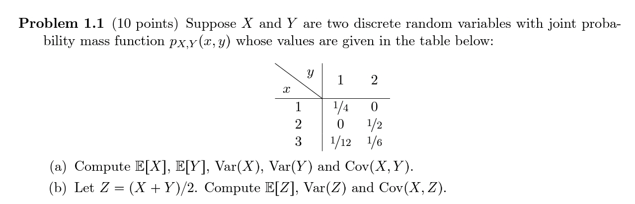 STOCHASTIC PROCESS Problem 1.1 (10 points) Suppose X and Y are two