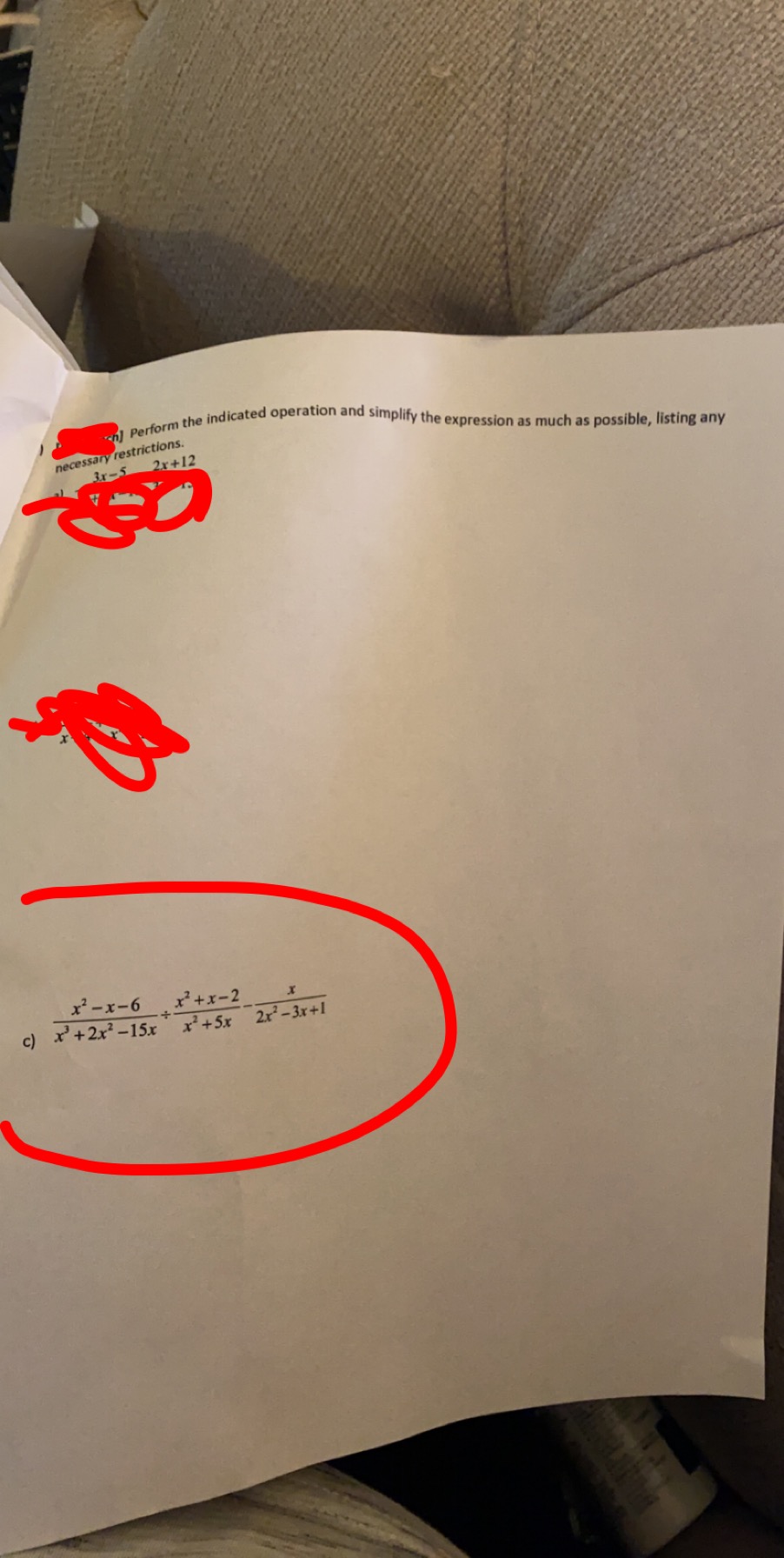 comp lex fraction, listing any domain restrictions s] Solve the equation below.