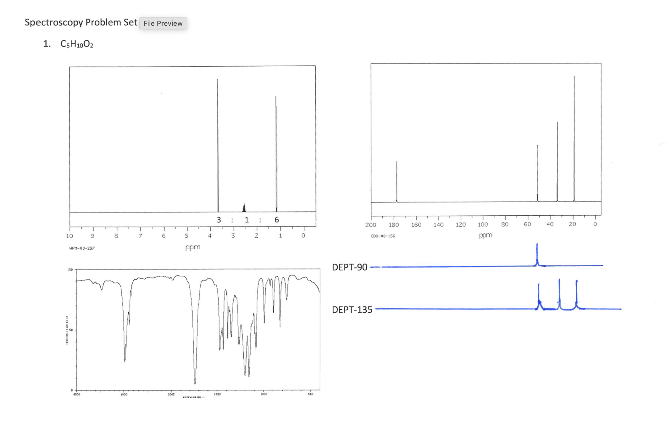 Help please, Thank you! Spectroscopy Problem Set File Preview 1. CsH10 02