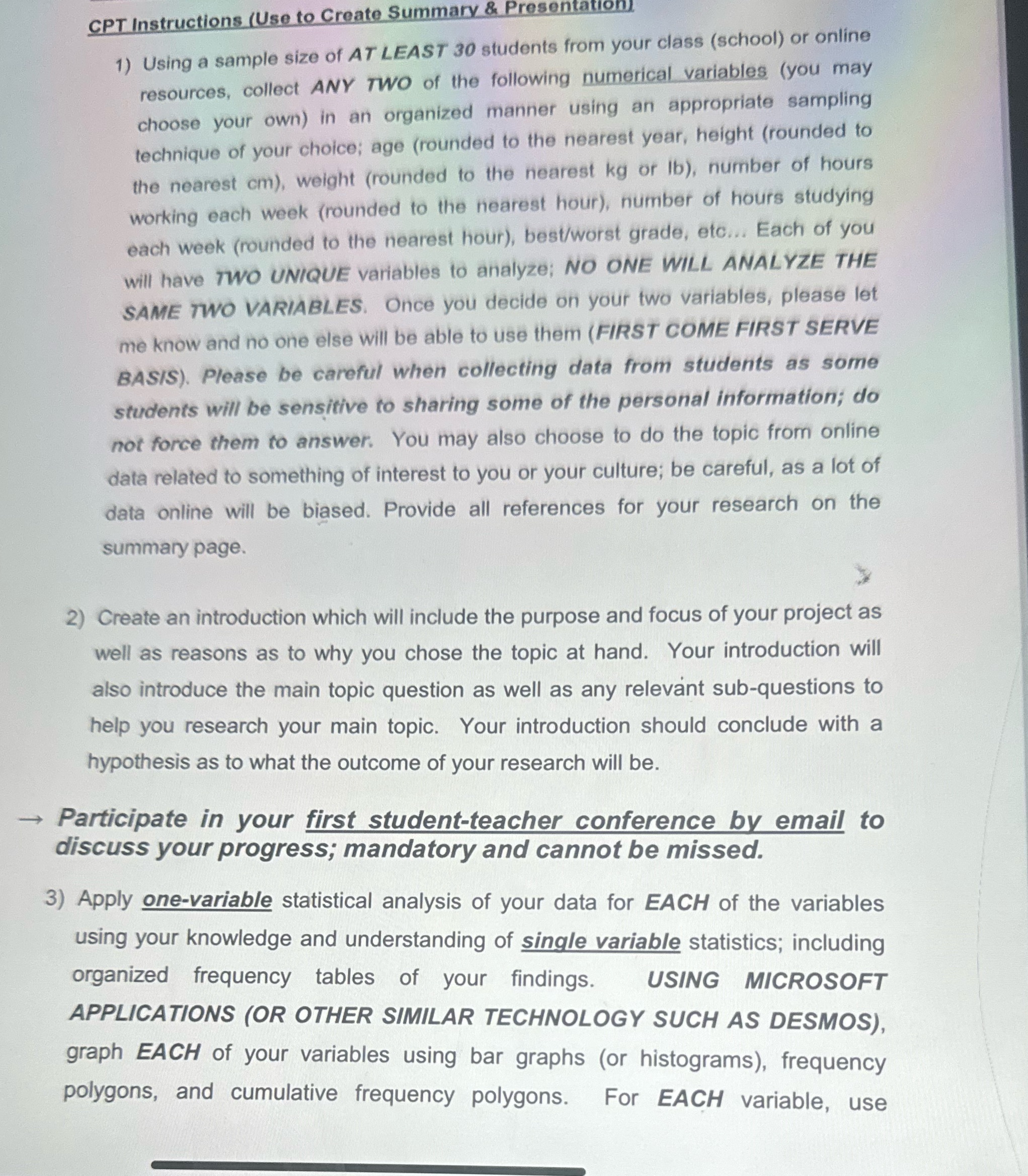  CPT Instructions (Use to Create Summary & Presentation 1) Using a