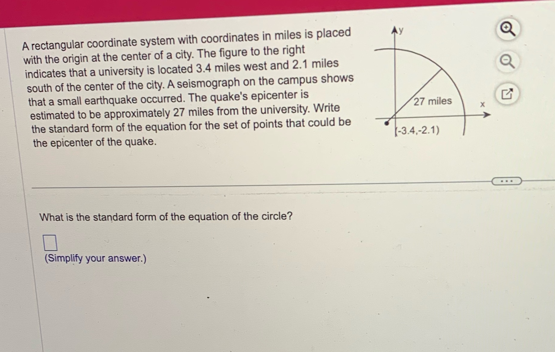  Arectangular coordinate system with coordinates in miles is placed f a