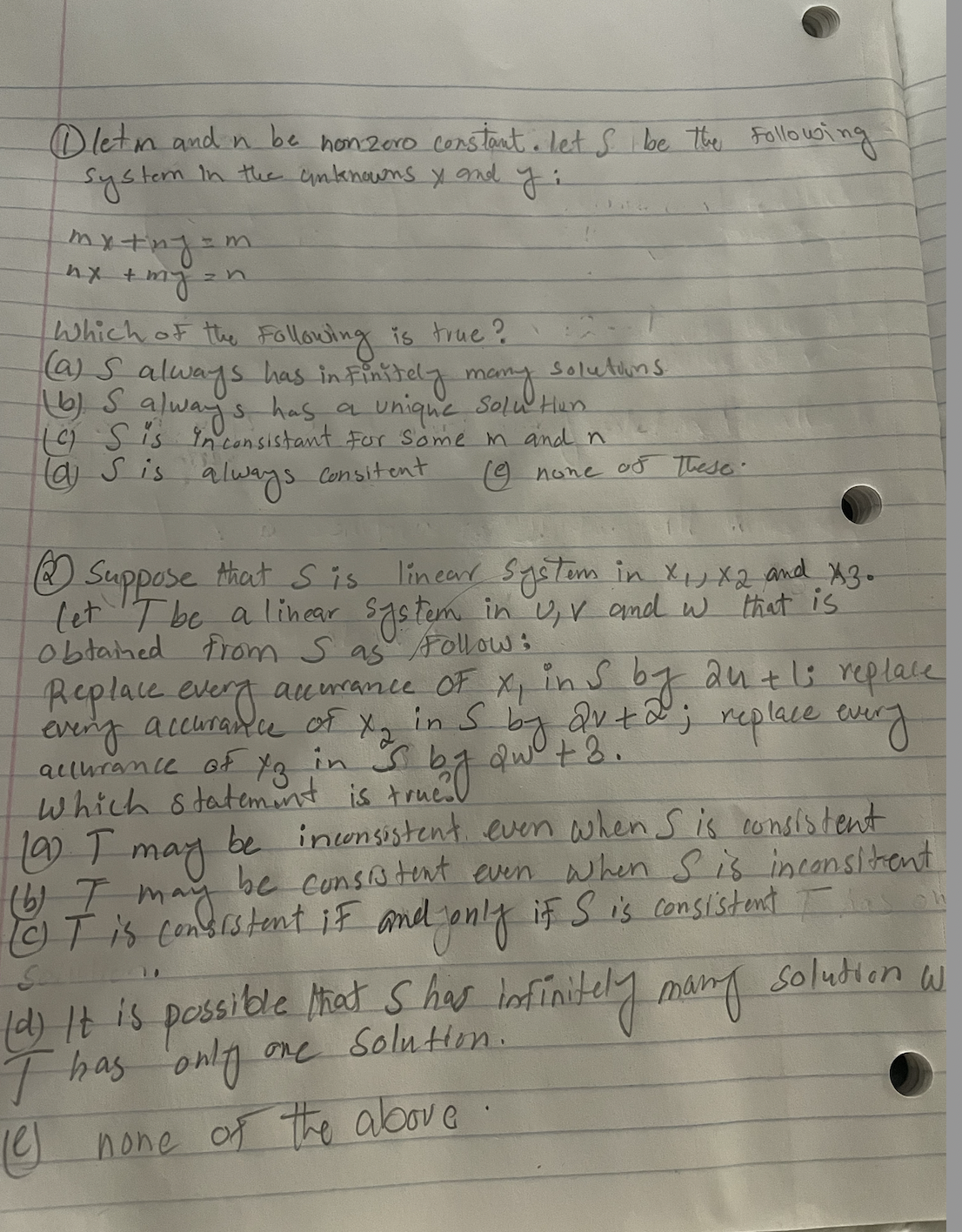 1 letm and n be nonzero constant. lets be the following