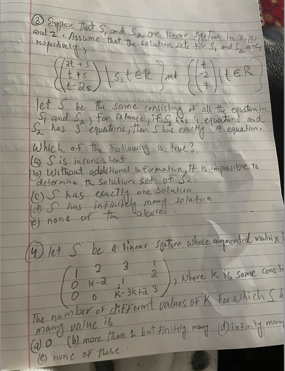 system in the unknowns y and i nx tmy = n Which