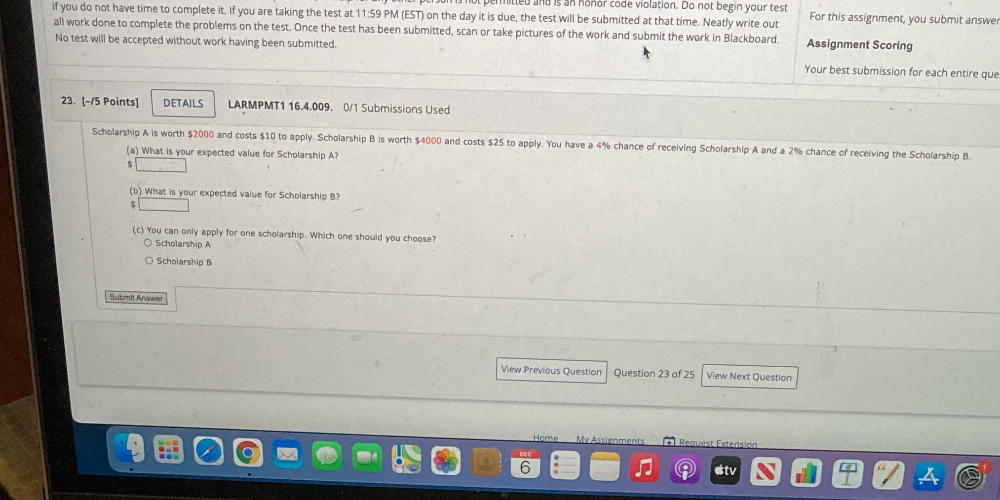 is an honor code violation. Do not begin your test For