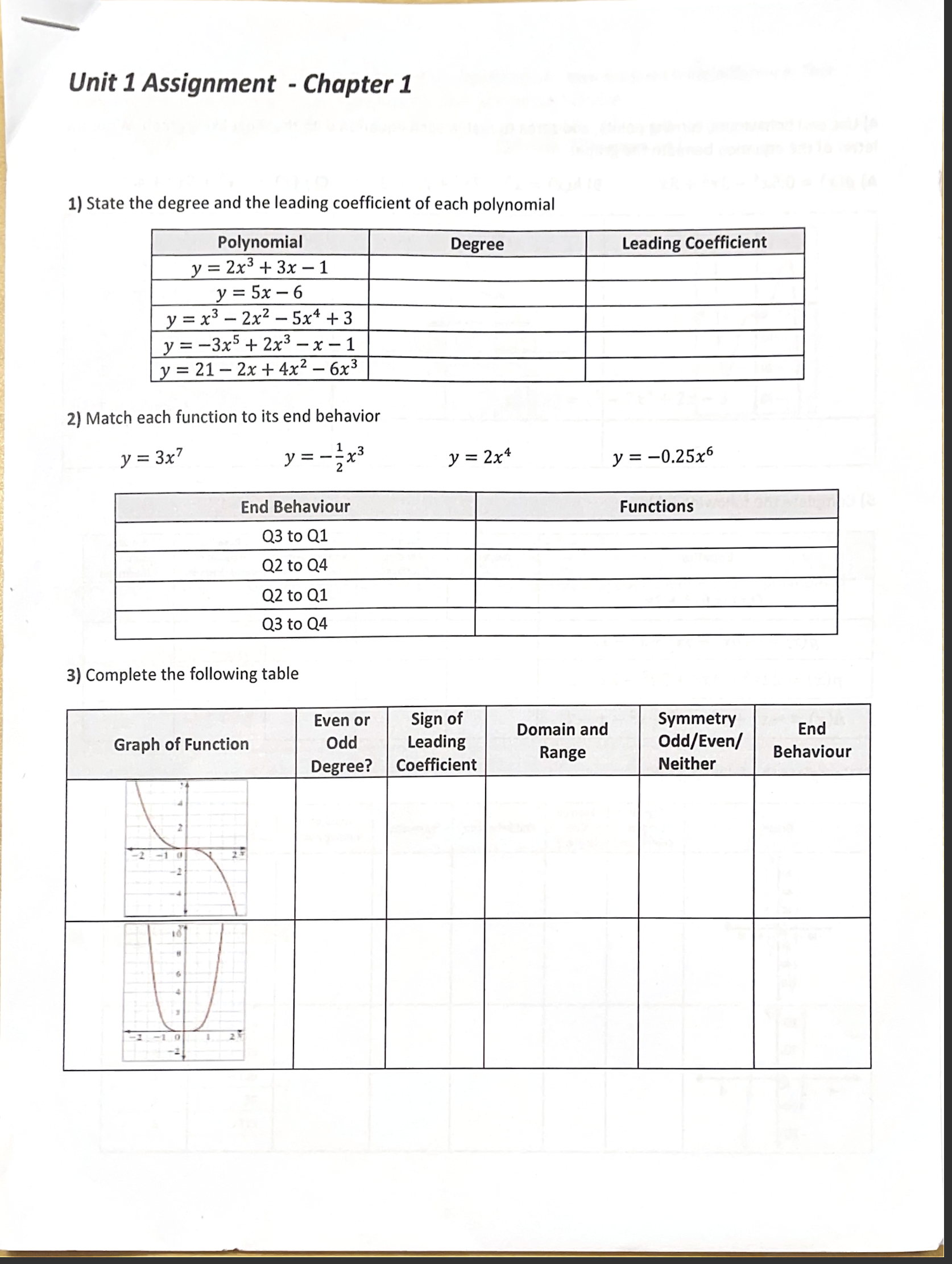  \\ Unit 1 Assignment - Chapter 1 1) State the degree