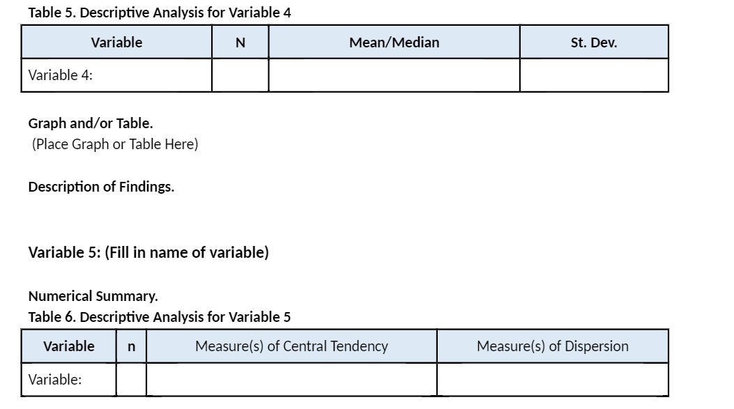  Table 5. Descriptive Analysis for Variable 4 Graph and/or Table. (Place