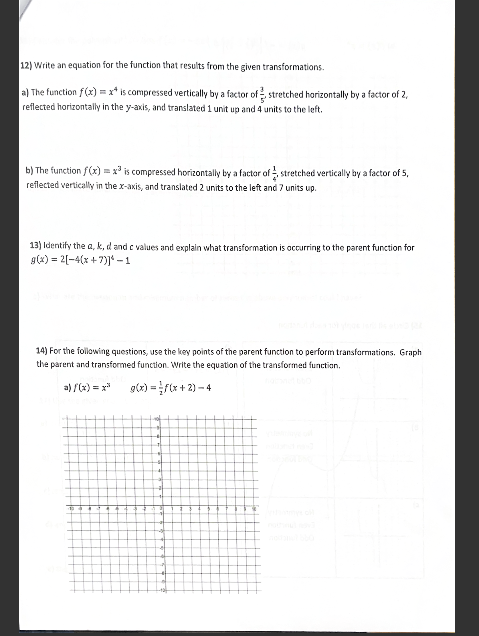 h(x) = x5 - A) g(x) possible number of possible number of
