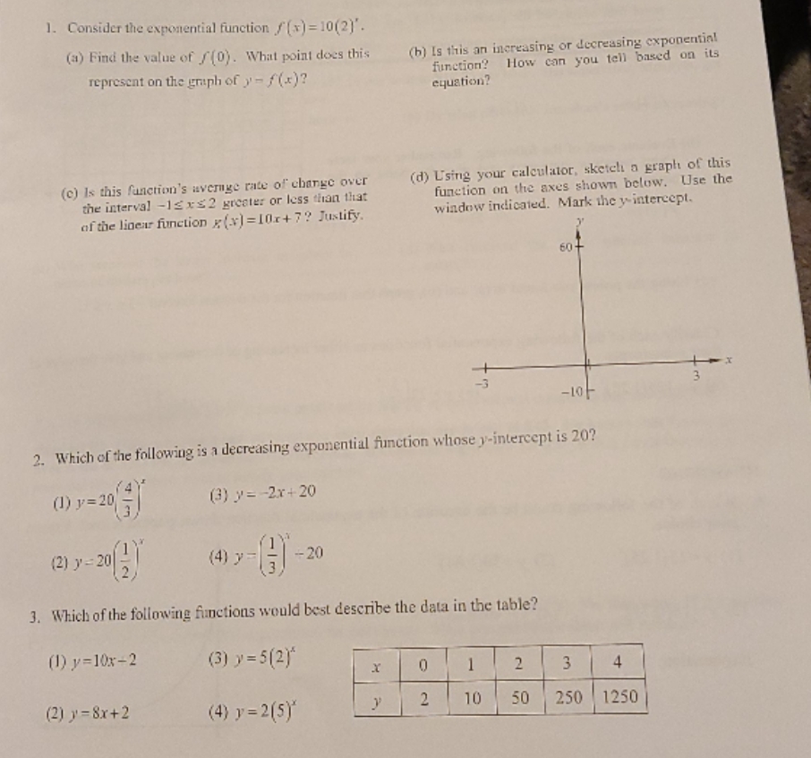 no references 1. Consider the exponential function / (x) =10(2]". (a) Find