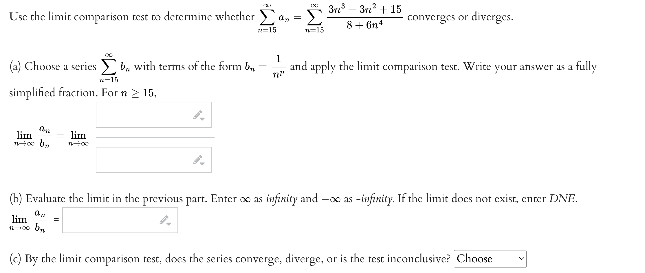  . . . 3n 3n\" +15 Use the limit comparison test