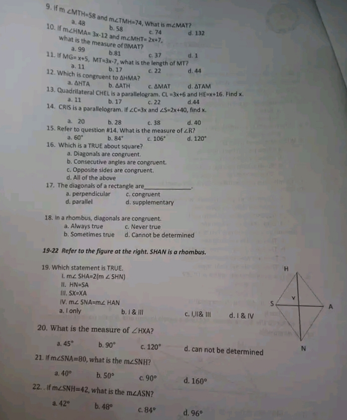 the letter of the correct answer. Write E if there is no