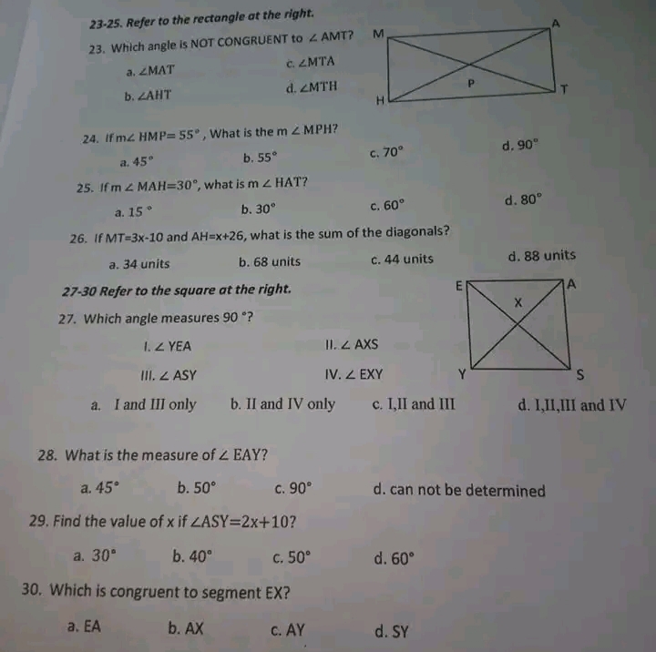 correct answer from the choices. Write your answers on the ANSWER SHEET