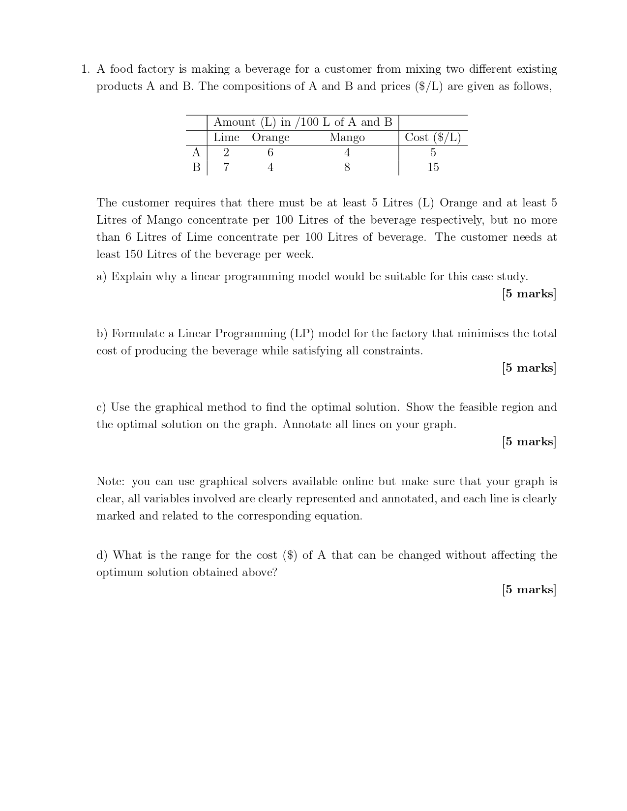 Weighting - 30%1. A food factory is making a beverage for a