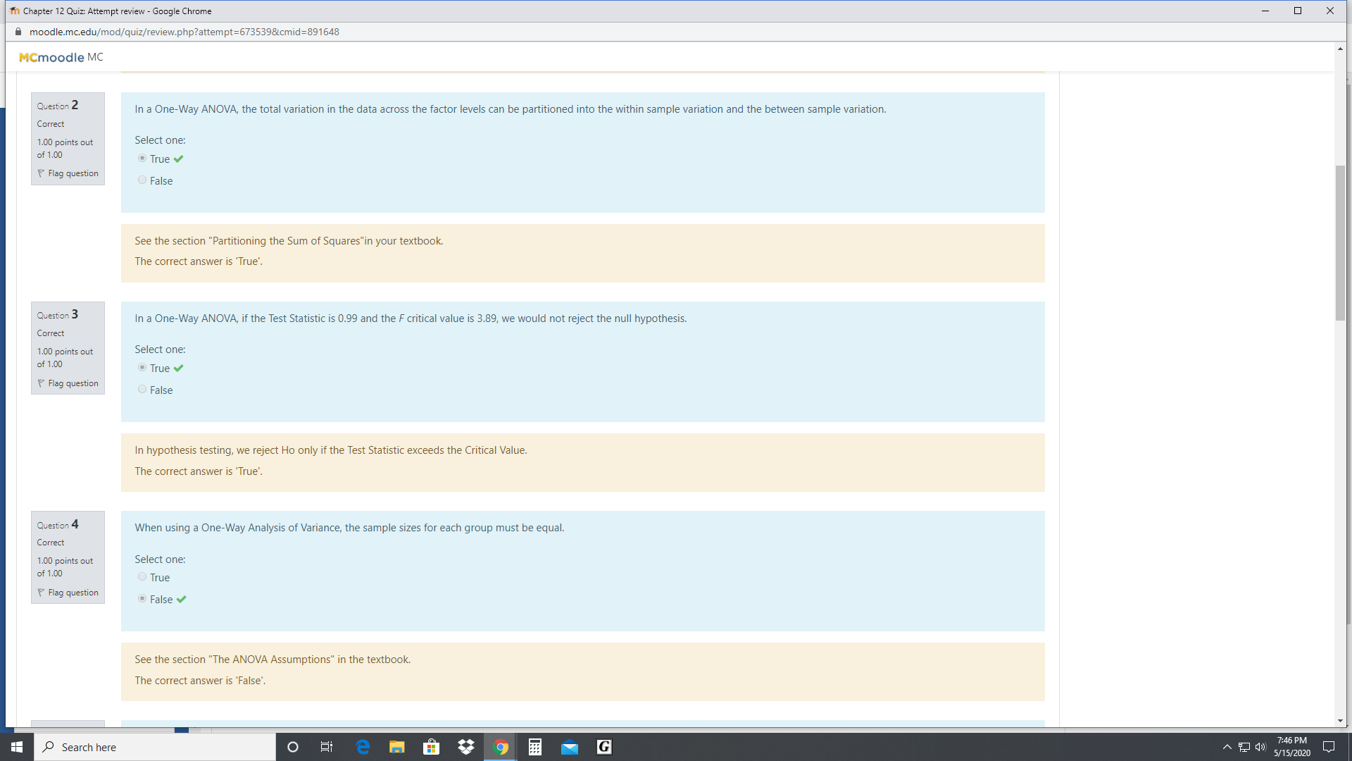 review - Google Chrome X " moodle.mc.edu/mod/quiz/review.php?attempt=673539&cmid=891648 MCmoodle MC moodle.mc.edu says That