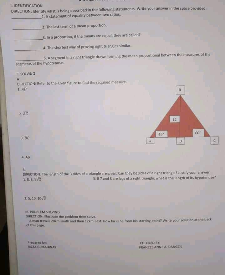 help please 1. IDENTIFICATION DIRECTION: Identify what is being described in the