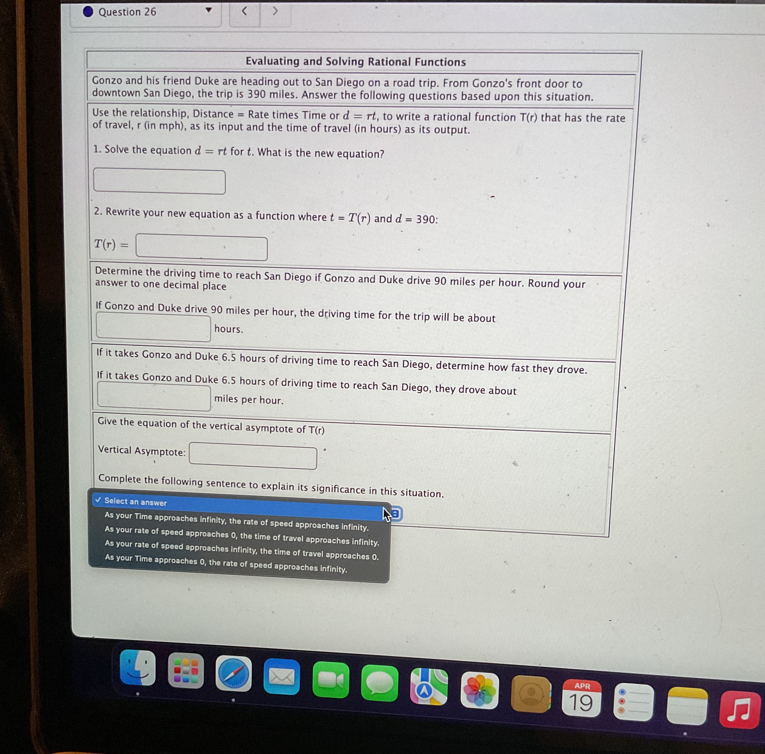Question 26 Evaluating and Solving Rational Functions Gonzo and his friend