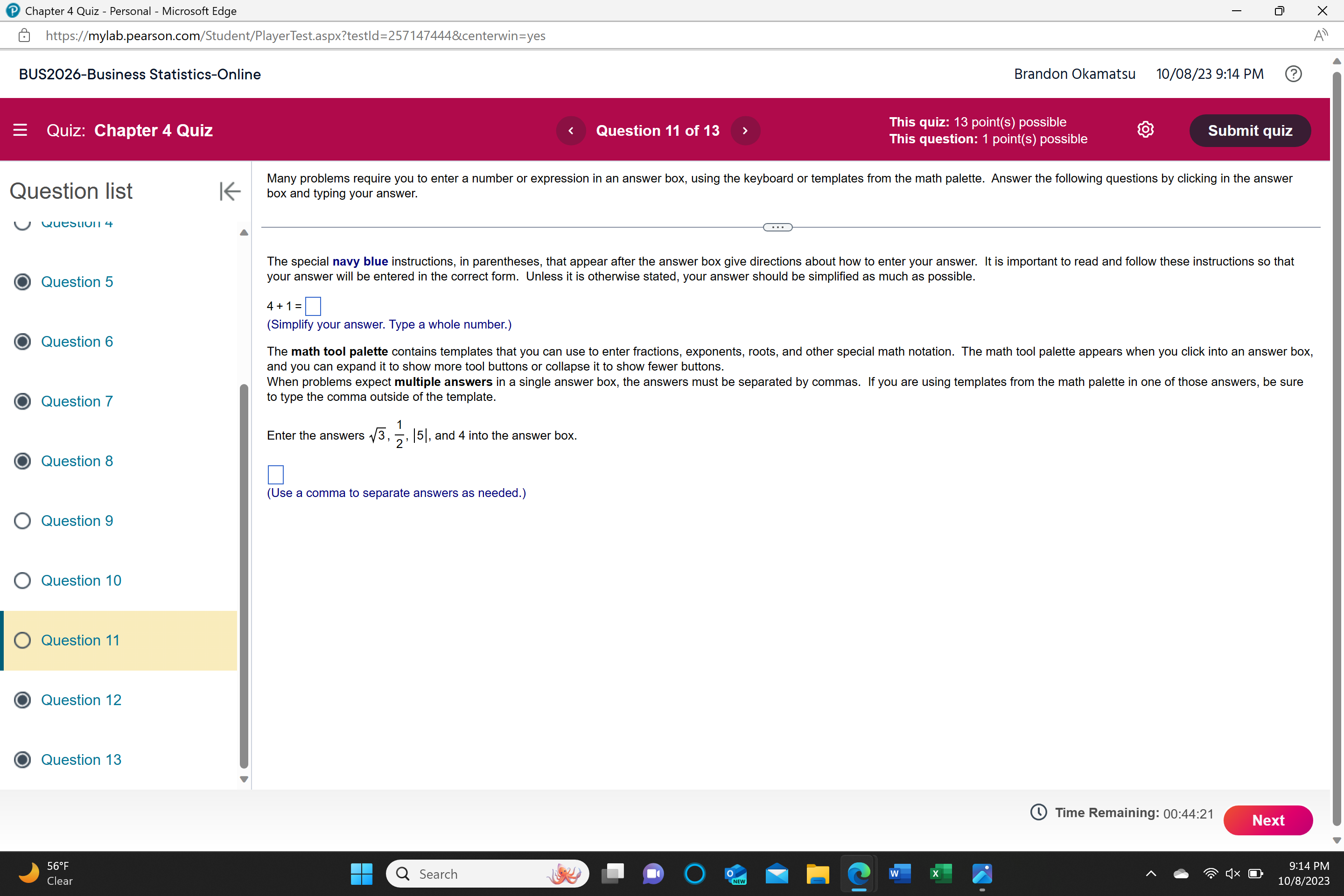  @ Chapter4 Quiz Personal Microsoft Edge _ ET X E] https://my|ab.pearson.com/Student/PlayerTestaspxhestld