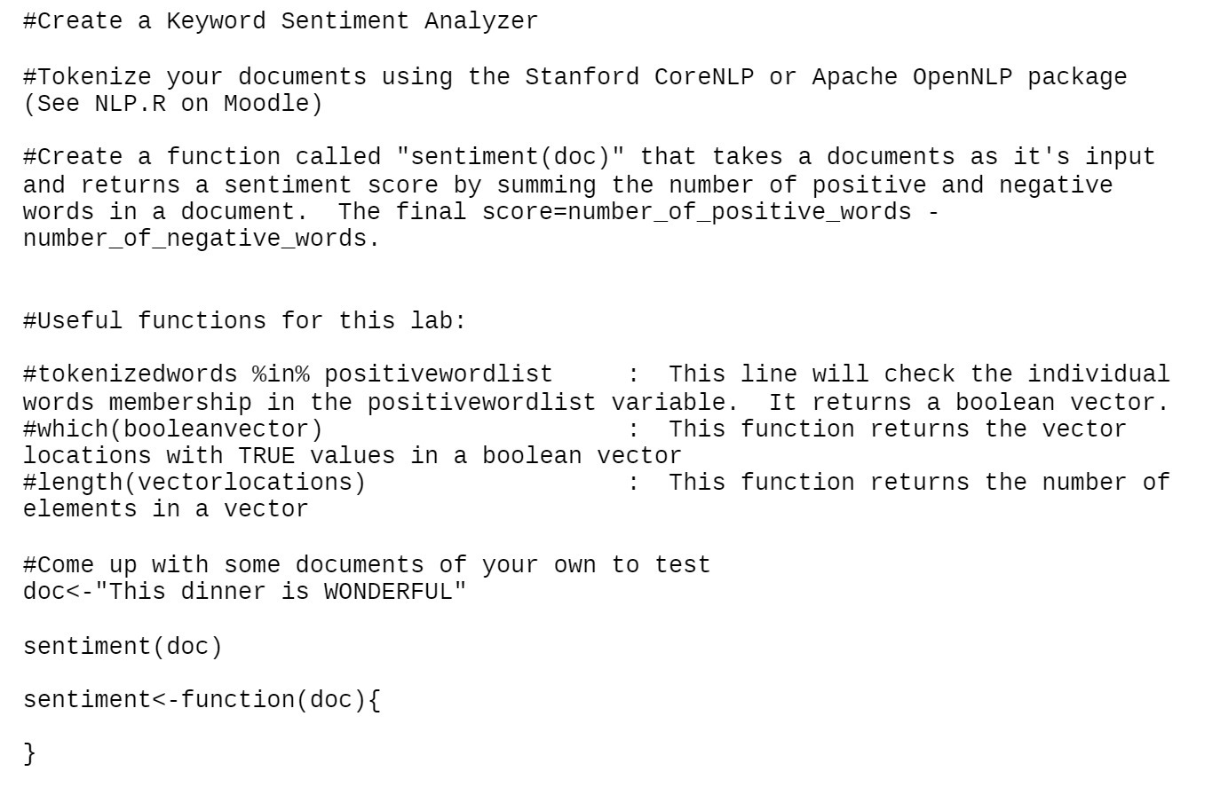  #Create a Keyword Sentiment Analyzer #Tokenize your documents using the Stanford