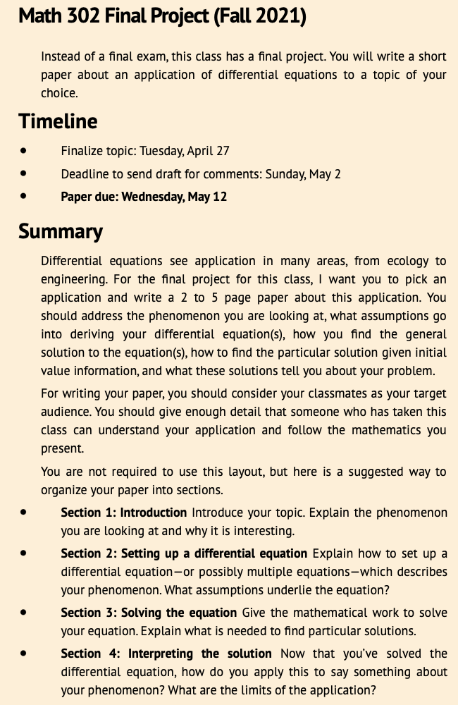 Please see all attachments for information regarding this project. Math 302 Final