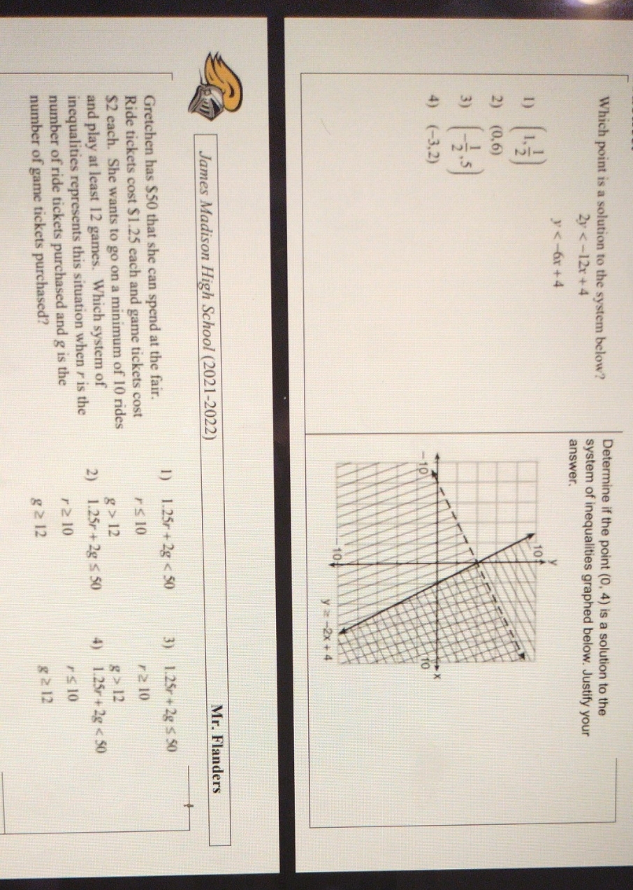 answer the following please Which point is a solution to the system