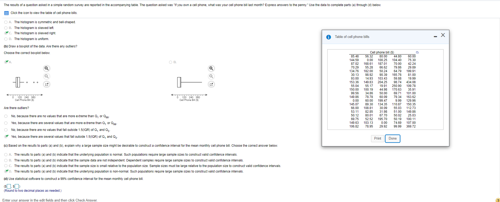  Part D Use statistical software to construct a 99% confidence interval