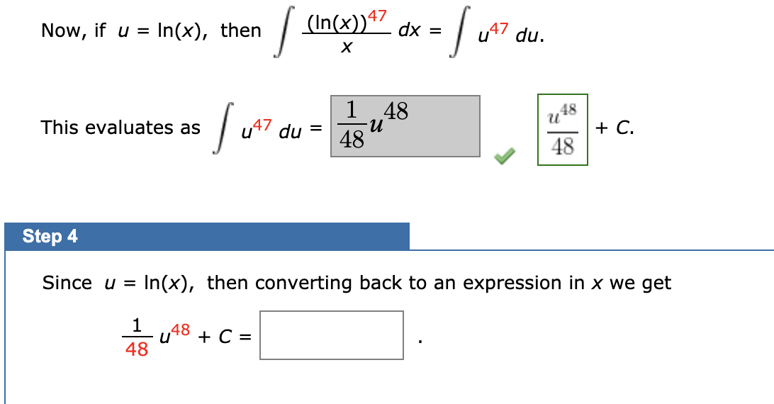 Now, if u = In(x), then (In(x) ) 47 dx =