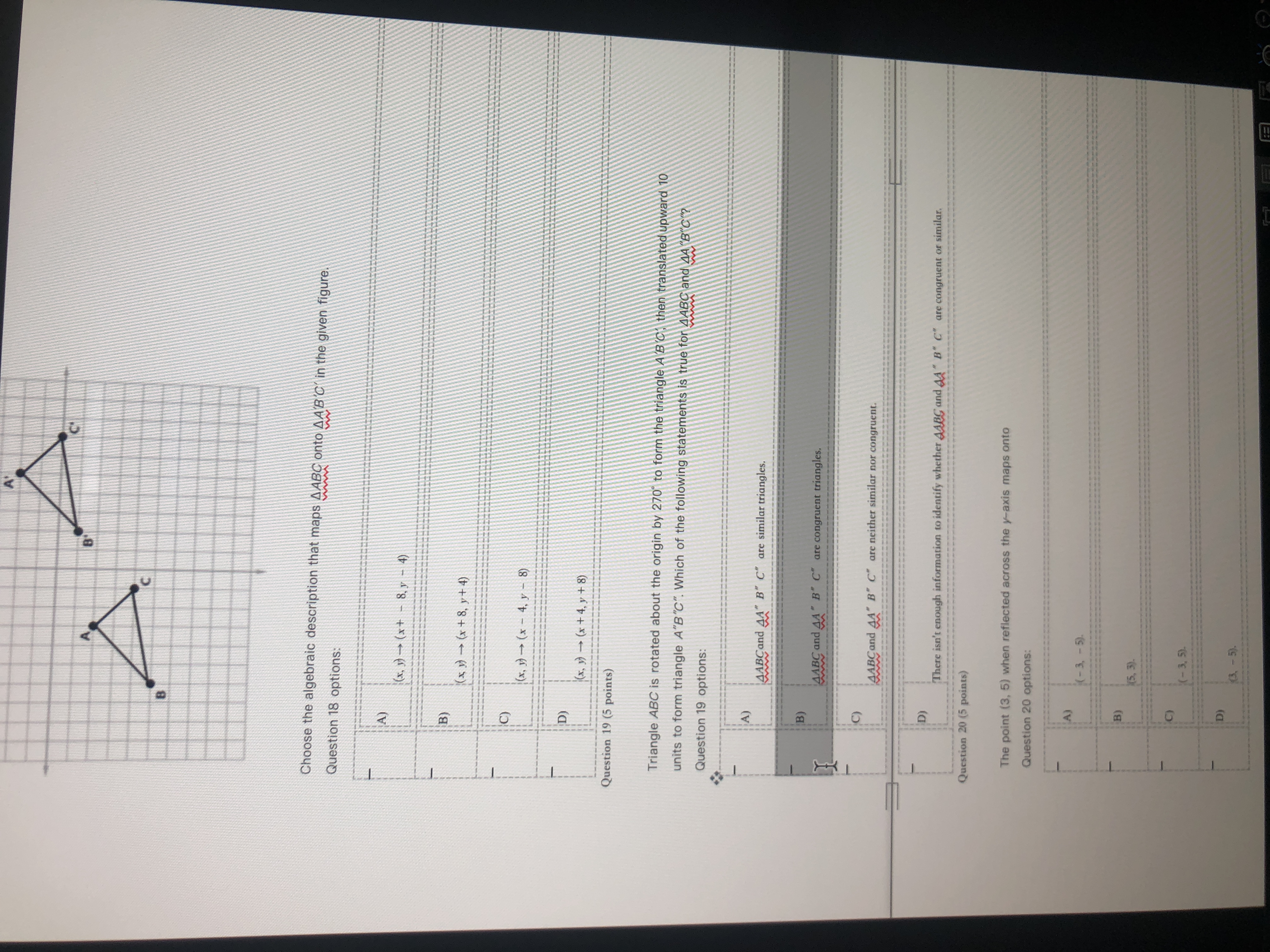Help me please A Choose the algebraic description that maps AABC onto