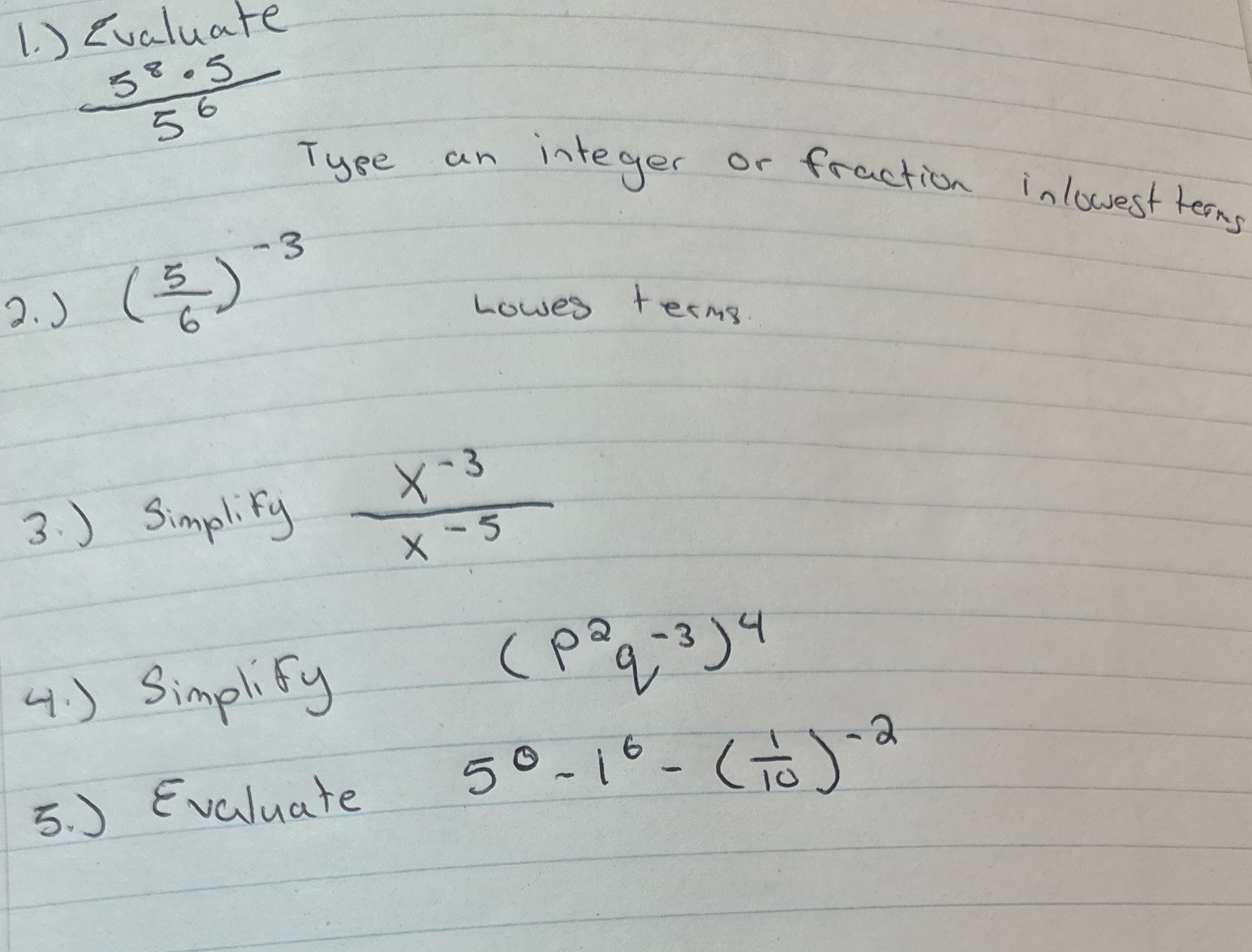  1. ) Evaluate 58 . 5 5 6 Type an integer