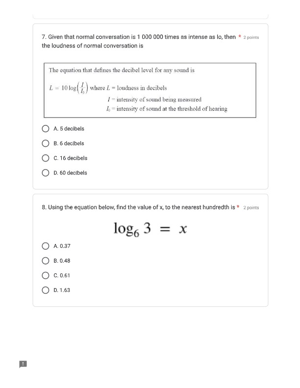 quadratic c. cubic D. exponential22. Solve the equation below. The value of
