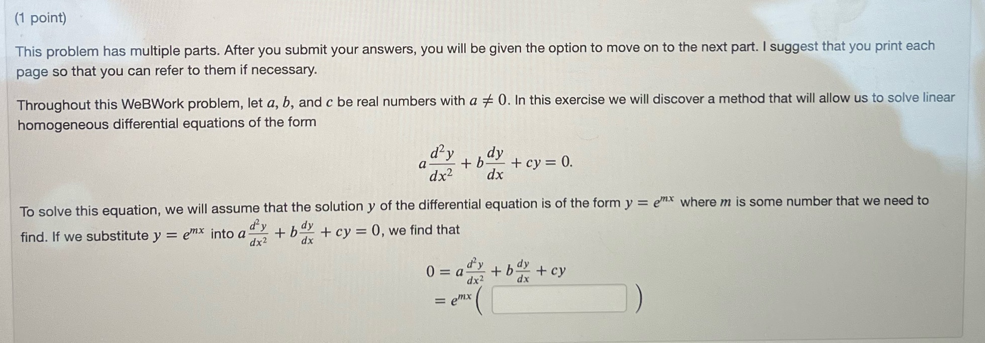 (1 point) This problem has multiple parts. After you submit your
