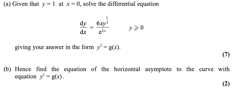 do solve the following (a) Given that y = 1 at x