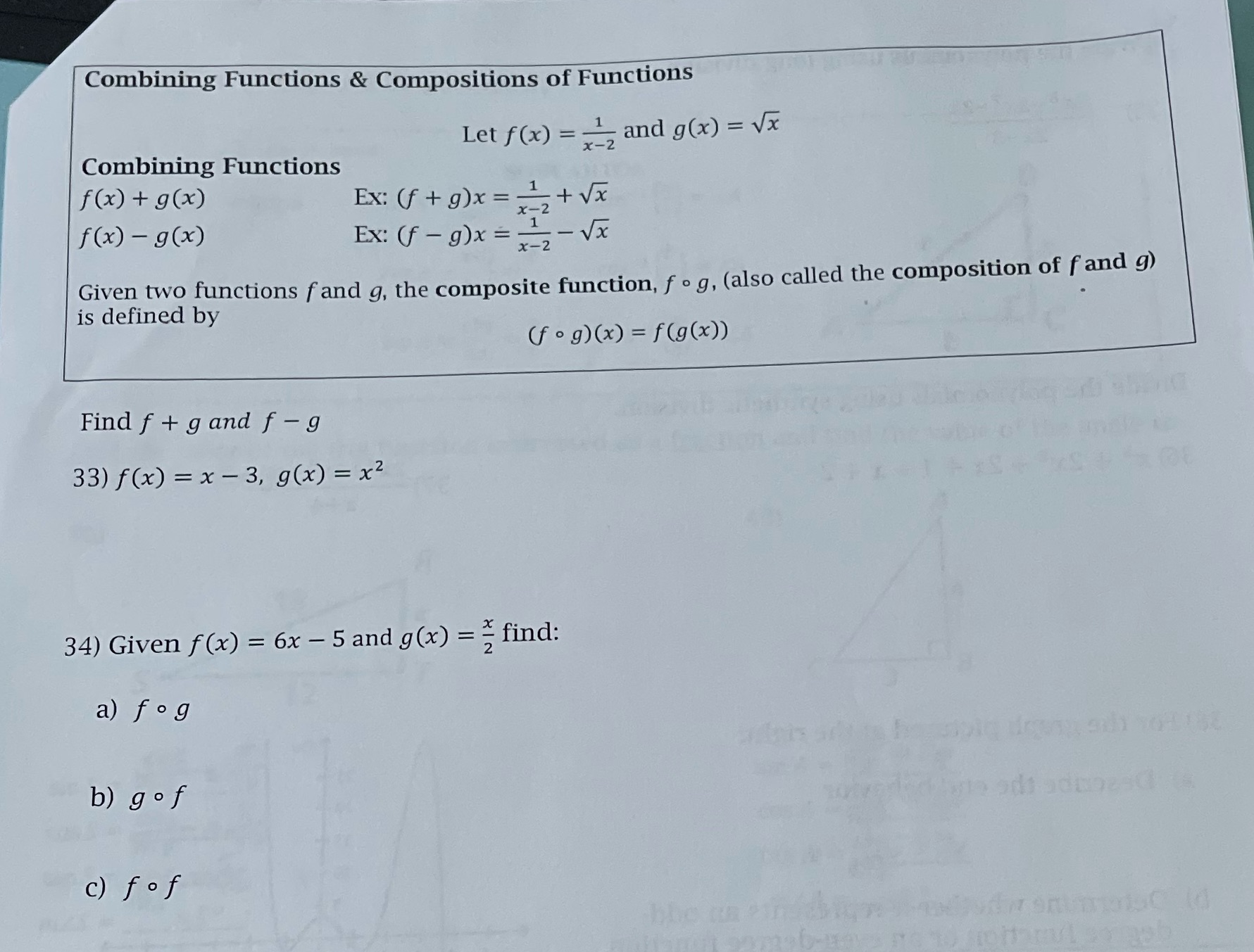 combining function and composition of functions Combining Functions & Compositions of Functions