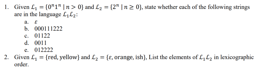 Can someone please help me with this? Given L1 = {0"1'1 I