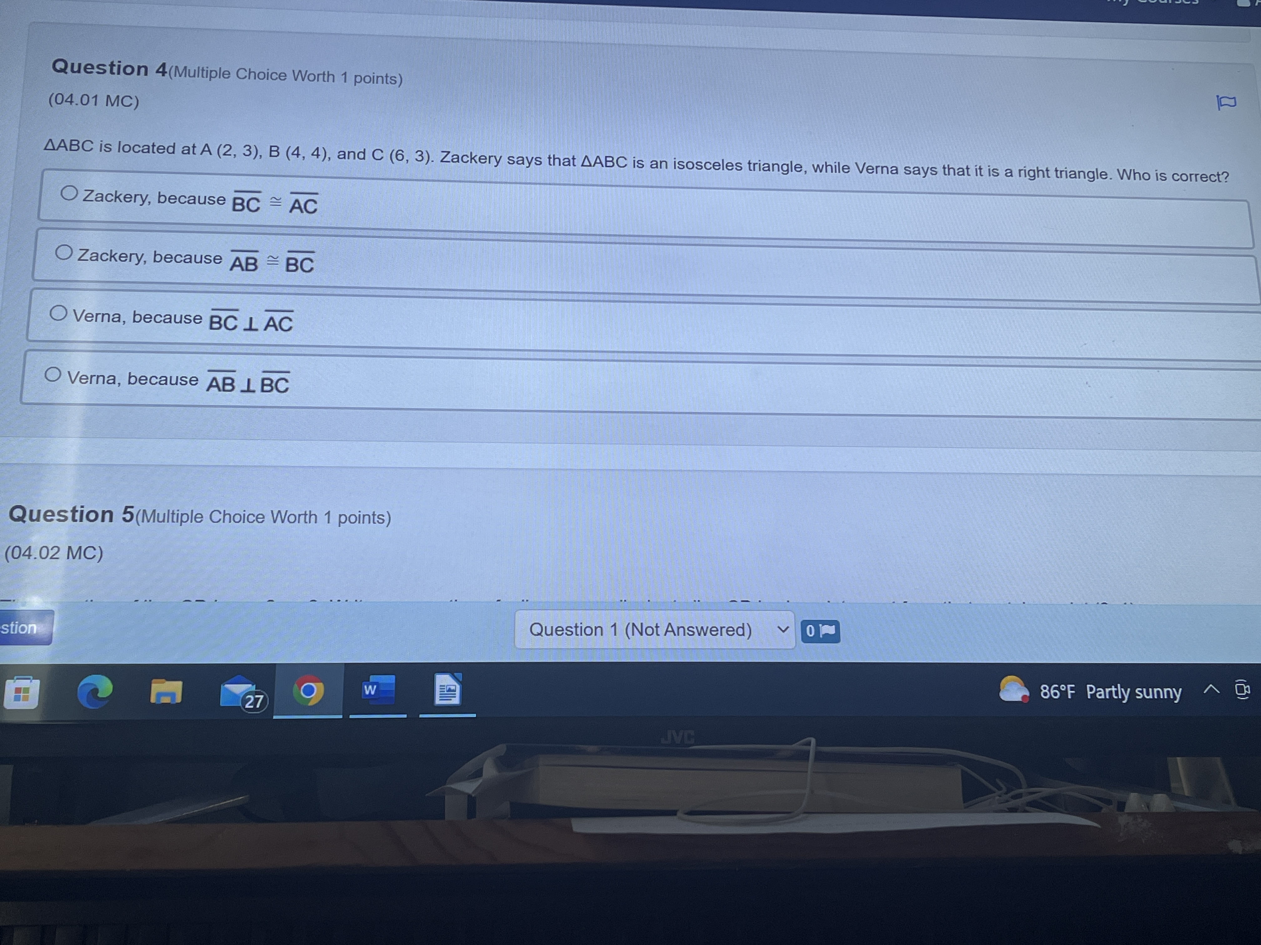 Question 4(Multiple Choice Worth 1 points) (04.01 MC) AABC is located