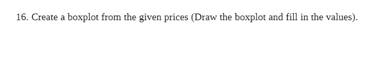  16. Create a boxplot from the given prices (Draw the boxplot