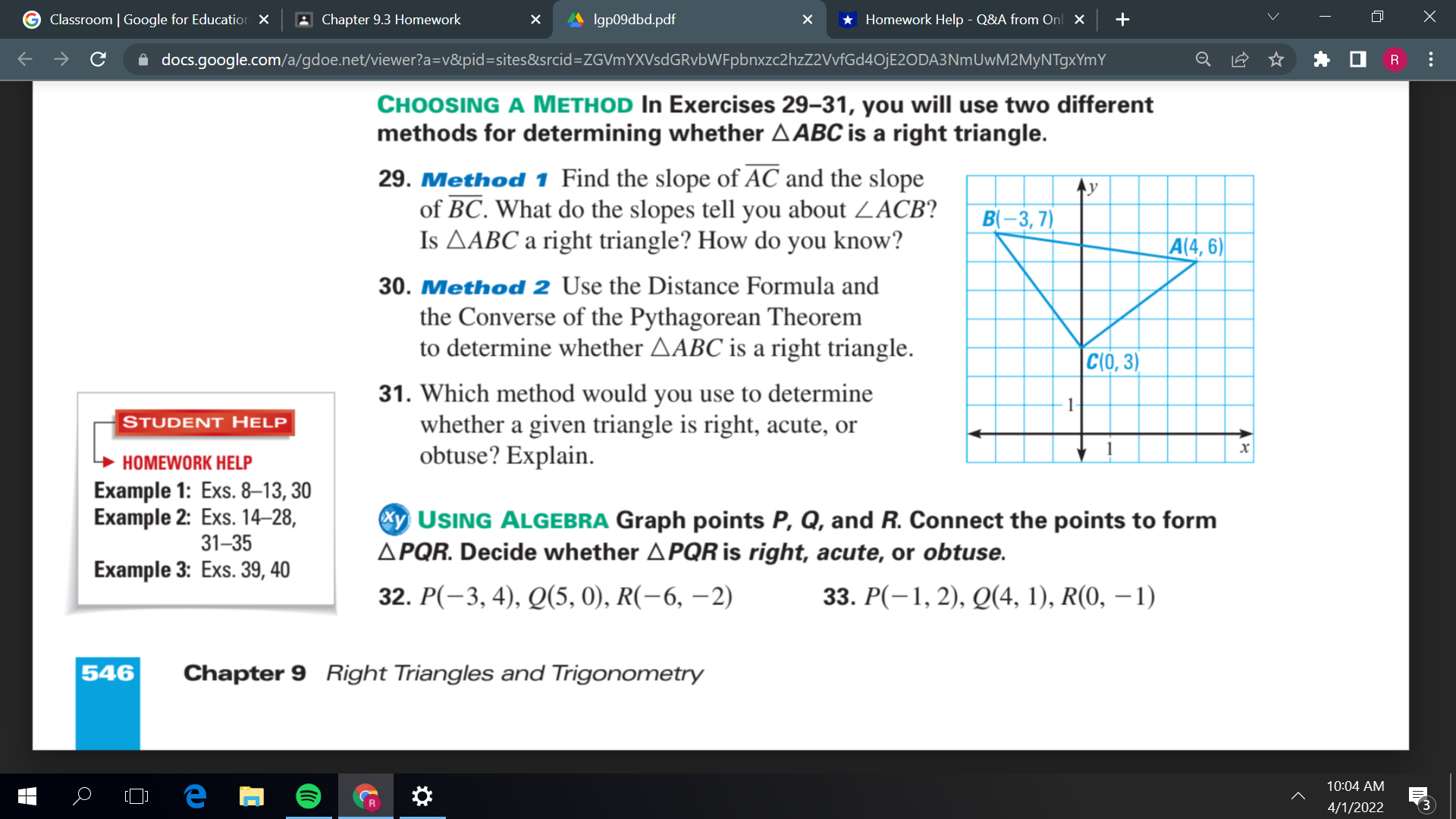 right, or obtuse) G Classroom | Google for Education X Chapter 9.3
