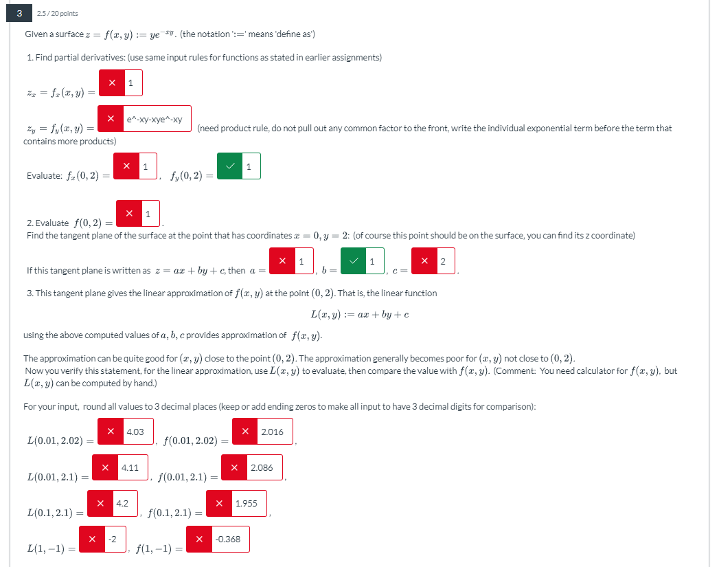  3 2.5 / 20 points Given a surface z = f(x,