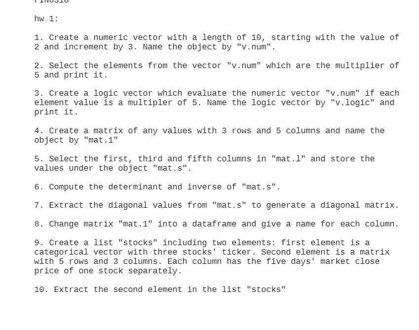  I LIWUQLU hw 1: 1. Create a numeric vector with a