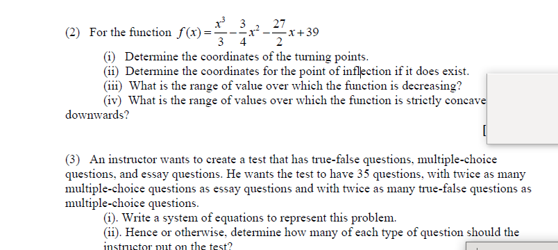  27 (2) For the function f(x) = x+39 3 4 2