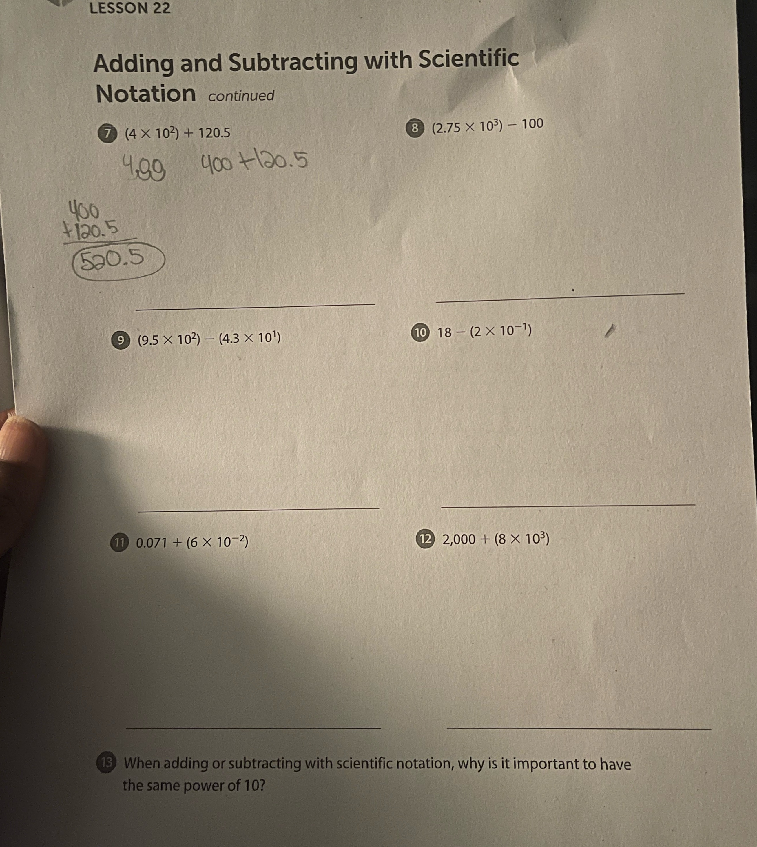 How to solve problem LESSON 22 Adding and Subtracting with Scientific Notation